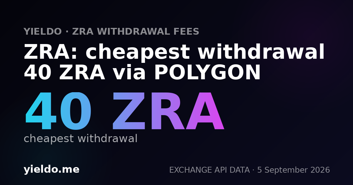 ZRA: cheapest withdrawal 40 ZRA via POLYGON