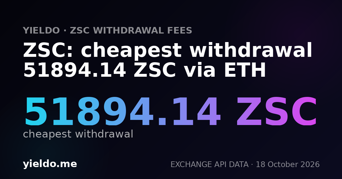 ZSC: cheapest withdrawal 51894.14 ZSC via ETH