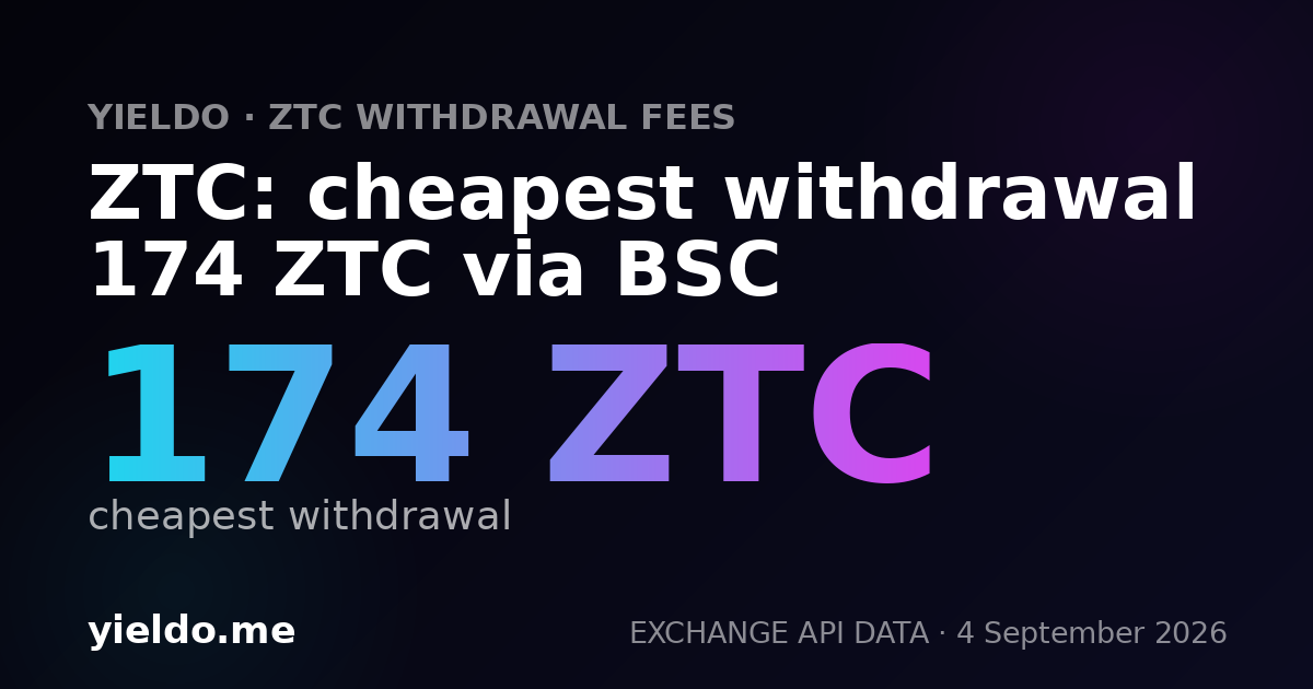 ZTC: cheapest withdrawal 174 ZTC via BSC