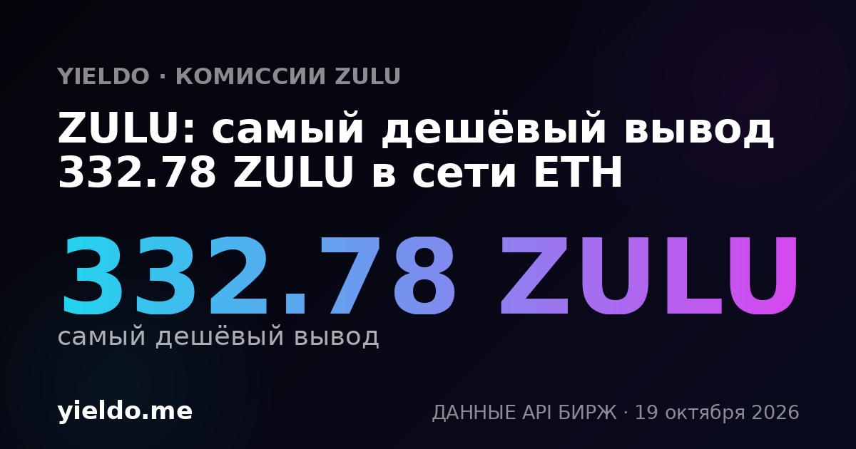 ZULU: самый дешёвый вывод 332.78 ZULU в сети ETH
