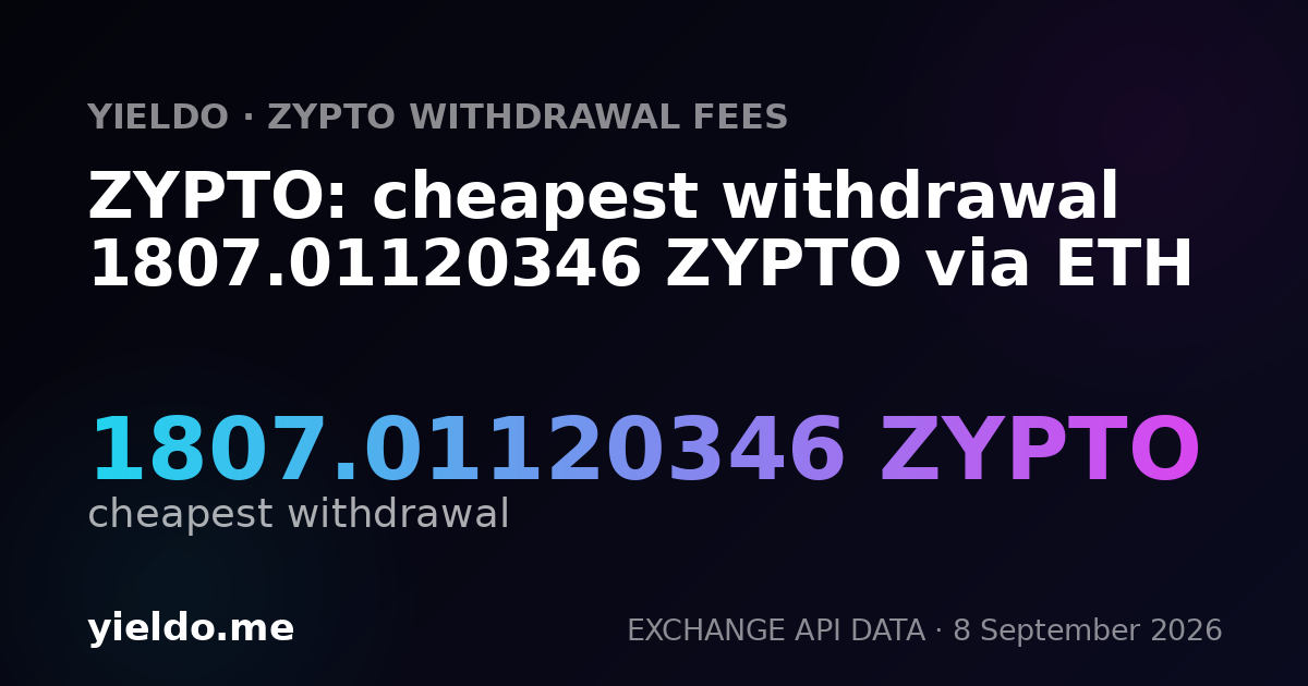 ZYPTO: cheapest withdrawal 1807.01120346 ZYPTO via ETH