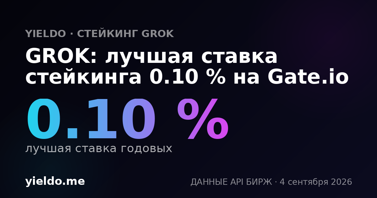 GROK: лучшая ставка стейкинга 0.10 % на Gate.io