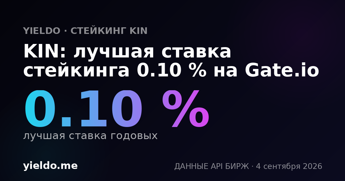 KIN: лучшая ставка стейкинга 0.10 % на Gate.io