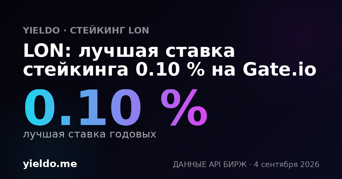 LON: лучшая ставка стейкинга 0.10 % на Gate.io