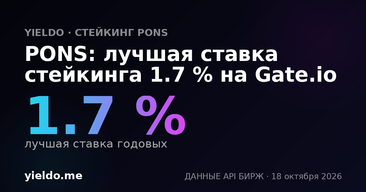 PONS: лучшая ставка стейкинга 1.6 % на Gate.io