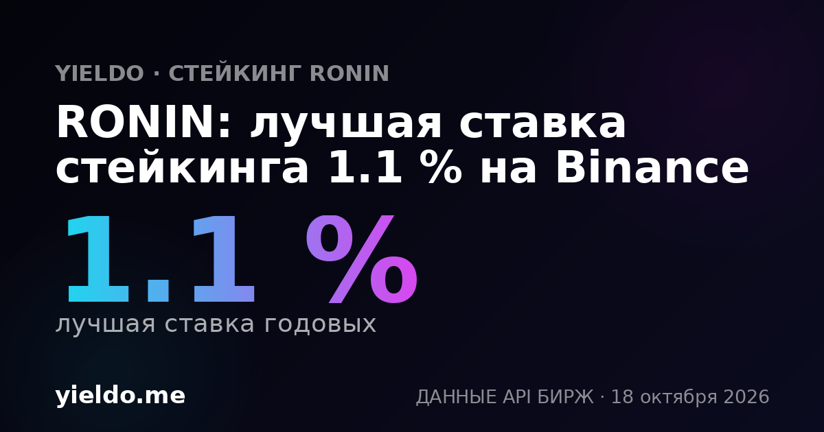 RONIN: лучшая ставка стейкинга 1.1 % на Binance